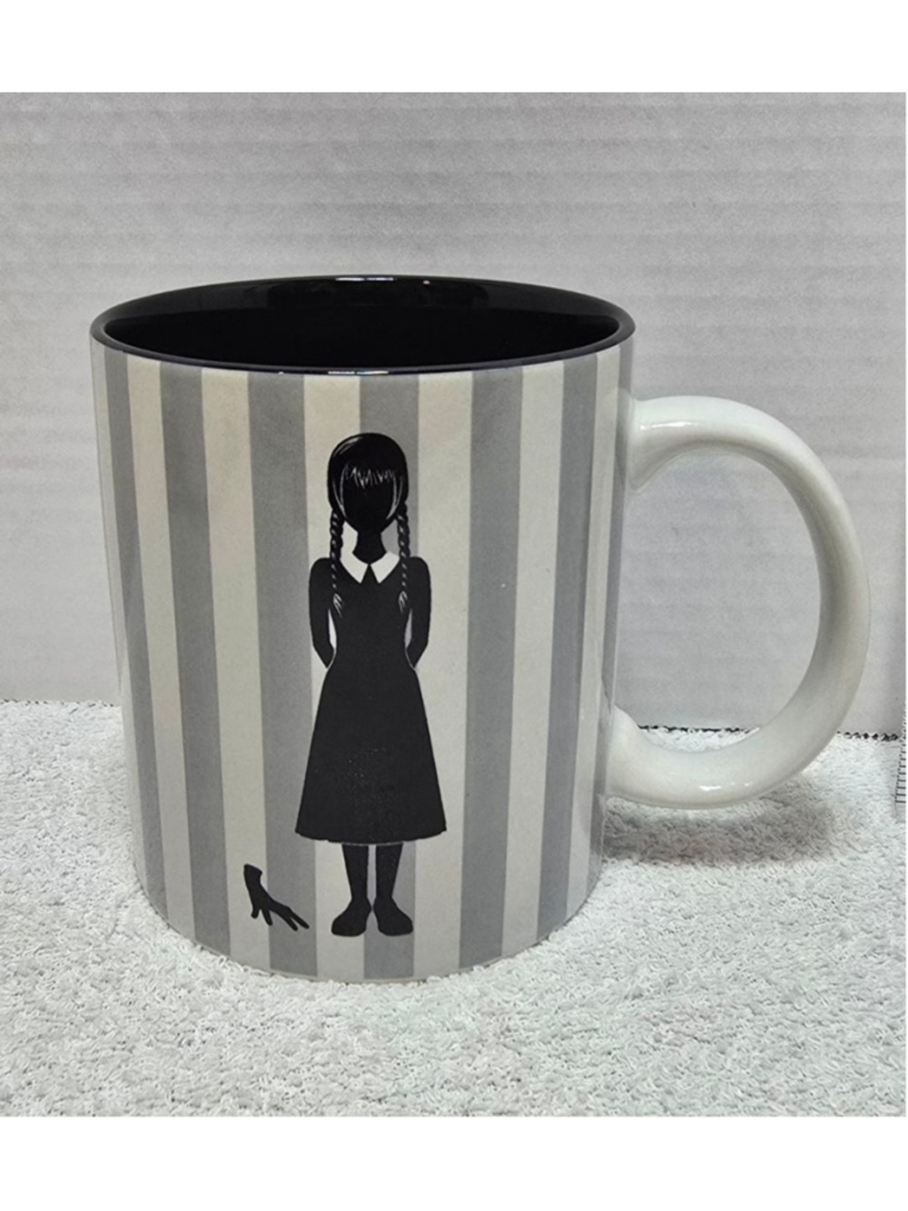 Silver Buffalo Wednesday Addams Striped Mug One Size Gray Black